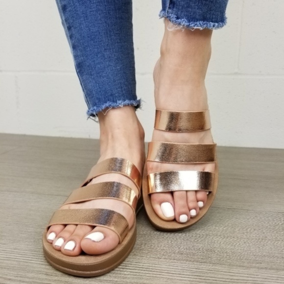 Shoes - Rose Gold Strap Sandal Flexible Sole for Comfort